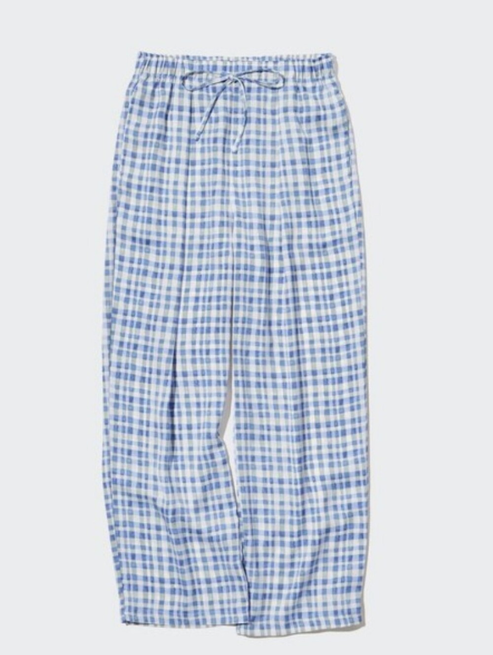 Uniqlo Blue Green Watercolor Gingham Plaid Satin Drape Loungewear PJ Pants, M
